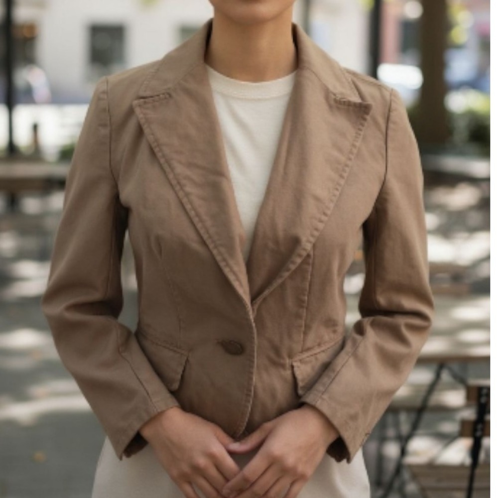 Cotton work wear Brown blazer fitted slight crop work wear